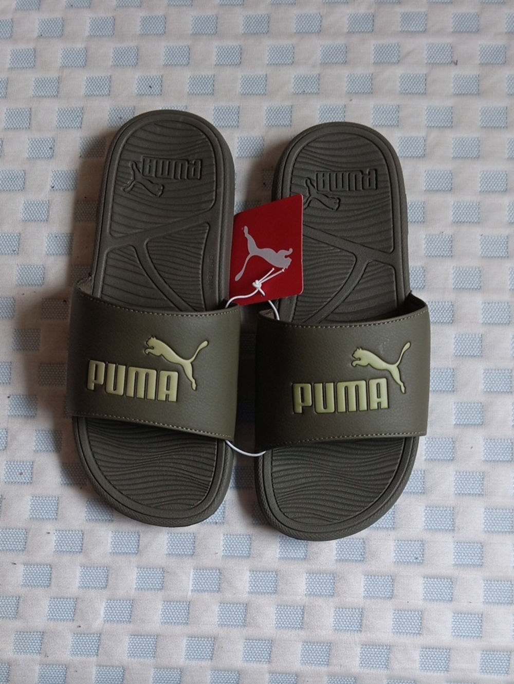 Puma Men’s Olive Green Slide Sandals with Logo Strap